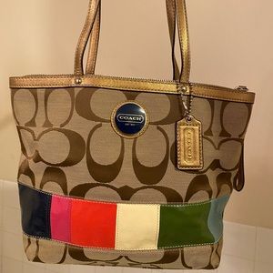 Coach Colorblock Jacquard Medium Tote